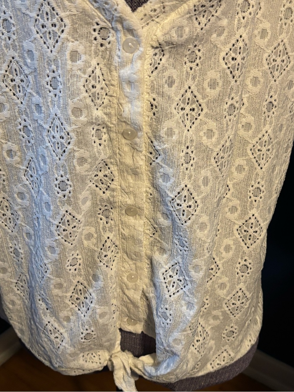 French Laundry Cream Lace Button-Front Blouse